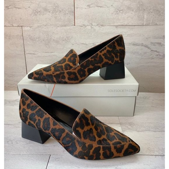 Sole Society Shoes - Sole Society So Marty Leopard Loafer Heel Size 7.5